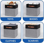 Temary Fabric Cube Storage Bins 12 Inch Decorative Storage Cubes Baskets 4 Pack Foldable Cube Storage Bins for Closet, Shelves (Black&Grey) - Image 4