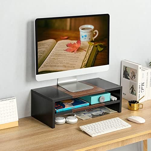 TEAMIX 20 inch Monitor Riser Stand - 2 Tiers, Wood Morden Desktop Bookshelf - Image 2