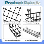 4 Pcs Metal Grid Wall Baskets with Hooks 15.75 x 3.94 x 1.97 Inch Hanging Wire Basket Organizer Wall Mounted Storage Shelves for Kitchen Bathroom Office Home Organizing Display, Black - Image 3