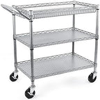 WDT Heavy Duty 3 Tier Utility Cart,Wire Rolling Carts with Wheels, Commercial Grade Service Cart with Shelving Liners and Handle Bar Metal Carts for Kitchen Office Hardware by WDT