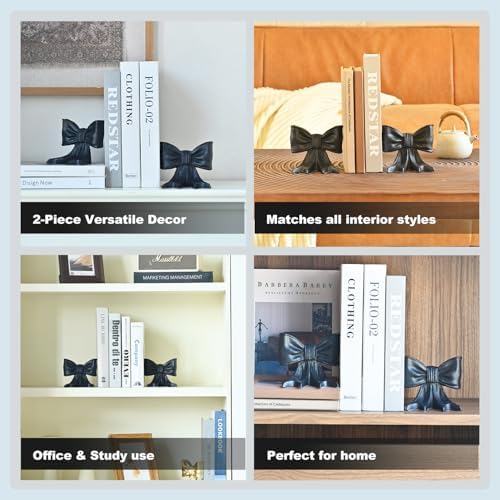 Metal Bookends Set of 2, Heavy Duty Book Ends for Heavy Books, Black Decorative Bookends for Shelves Desk Office Home Decor - Image 6