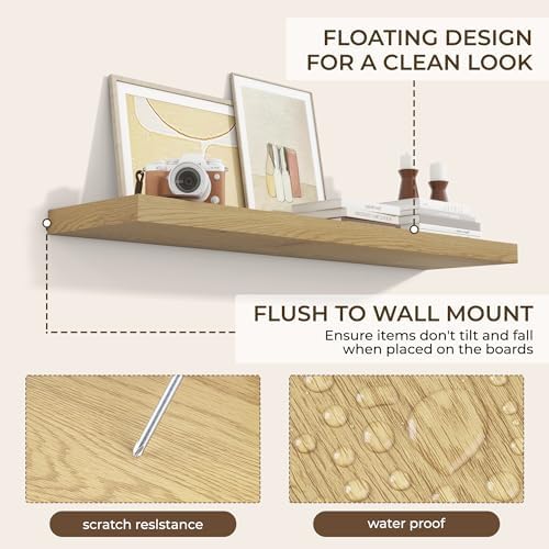 RICHFOCUS Long Floating Shelves for Wall 2Pack, Oak, 48" Lx8 D - Image 6