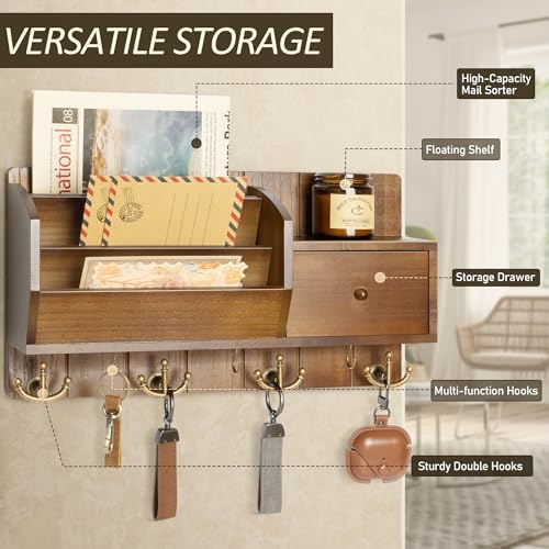 Rebee Vision Key Holder Wall Mount with 7 Hooks for Entryway,Brown & Golden - Image 3