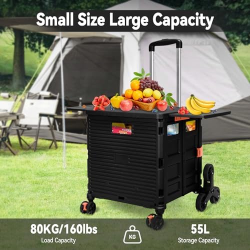 Foldable Utility Cart with Stair Climbing Wheels,Collapsible Rolling Crate with Magnetic Lid Telescopic Cover,Adjustable Telescoping Handle,360° Rotate Wheel Hand Cart for Teacher Shopping Moving - Image 5