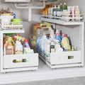 Under Sink Organizer Upgrade To Professional Rails,2-Tier Dual Pull Out Cabinet Storage,Height Adjustable Slide Out Drawers For Bathroom Kitchen,2 Pack-21"Dx12.8"-16.9"H,White by UnderSinkOrganizer