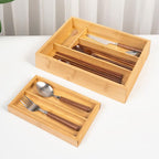 Bamboo Expandable Flatware Drawer Organizer Stackable Bamboo Silverware Drawer Organizer – 2-Tier Kitchen Utensil Tray with Compartments - Image 2