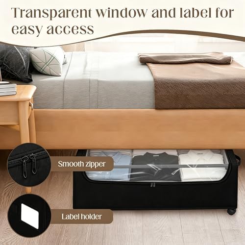 Under Bed Storage with Wheels, 2 Pack Under Bed Storage Containers, 10.6 inches Tall Underbed storage bins on Wheels, Rolling Under the Bed Metal Drawers for Clothes, Blankets, Shoes (XXXL, 90L) - Image 5