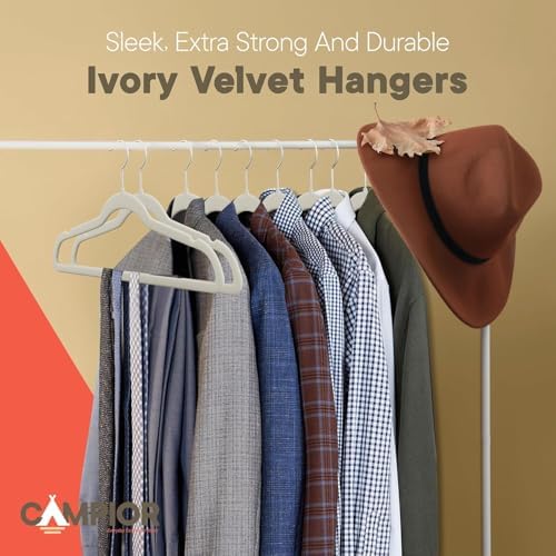 Ivory Velvet Hangers 150 Pack – 360° Swivel Hook, Non-Slip and Space Saving Hangers, Heavy-Duty 11 lbs Weight Capacity - Smooth Velvet Finish for Crease-Free Clothes and Effortless Closet Organization - Image 7