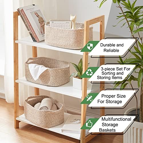 OIAHOMY 3 Pack Storage Baskets for Shelves Cotton Rope Storage Bins Brown - Image 5