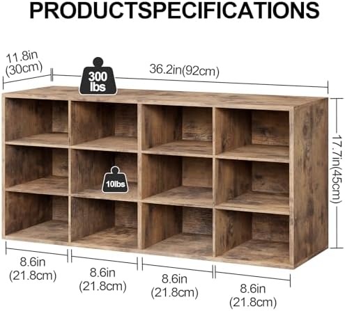Aenuert 12-Cubby Shoe Rack, 3-Tier Wood Shoe Organizer, Multifunctional Shoe Organizer Bench for Entryway, Mudroom, Hallway, Closet,36.22 * 11.81 * 17.72 Inch,Brown - Image 2
