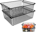 Set of 2 Stackable XXL Wire Baskets For Pantry Storage and Organization -16x12in Large Metal Food Baskets -Vegetable,Fruit,Potato,Onio, Pantry Storage Bins With Handles (Black, XXL) by Unknown