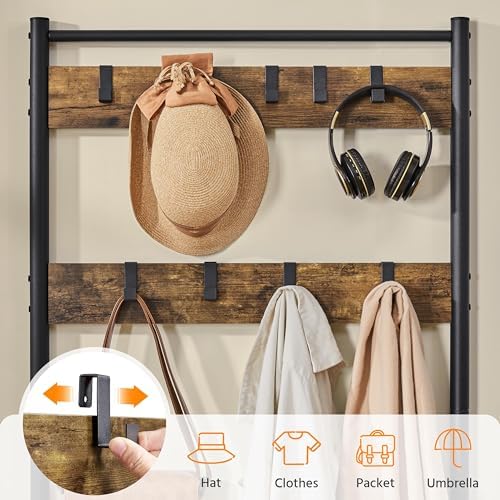 Yaheetech 3-in-1 Hall Tree with Bench, Shoe Rack for Mudroom, Rustic Brown - Image 6