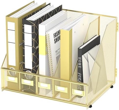 DALTACK 5-Slot Magazine File Holder, Metal Binder Holder, Gold by DALTACK