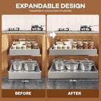 Seinloes 2 Pack Expandable Pull Out Cabinet Organizer 21"Deep With Raising Pad for Framed Cabinets,Upgrade 3 Slide Rails Slide Out Drawers,Roll Out Shelves Adhesive,Adjustable Width 12.05"-20.4"Silver - Image 3