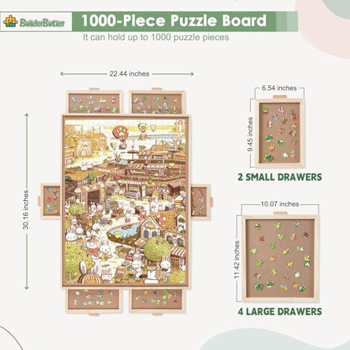 BuilderButler 1000 Pieces Rotating Puzzle Board with 6 Drawers,30.16"x22.44" Portable Wooden Jigsaw Puzzle Table with Lazy Susan Spinning Cover - Image 3