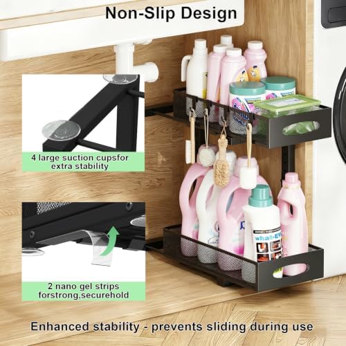2-Pack Under Sink Organizer, 2-Tier Pull Out Cabinet Storage, Black - Image 5