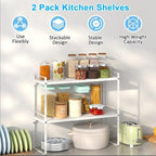 Set of 2 Expandable Cabinet Shelf Organizer, Stackable Kitchen Countertop Shelves Spice Racks, Small Storage Shelf For Cupboard Counter Tabletop, 30 LBS Heavy Duty, Adjustable, 13.8" to 21.6" Long - Image 3