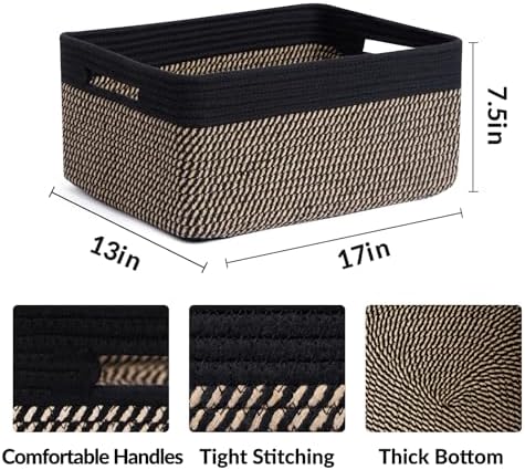 MiniArk Large Storage Baskets for Shelves, 17 x 13 x 7.5” Closet Organizers Bins for Clothes Blanket Towels, Baby Nursery, Toy Baskets Box, Woven Rope Baskets, 2 Packs Woven Brown - Image 2