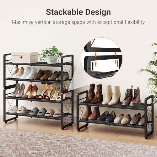 ELYKEN Expandable Shoe Rack for Closet, 4-Tier Metal Black Shoe Organizer - Image 6