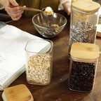 LIBWYS 8-Pack Square Glass Storage Jars with Bamboo Lids (0.6Qt/1.06Qt) - Image 2