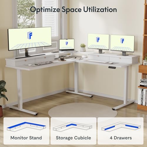 FLEXISPOT Reversible L-Shaped Corner Standing Desk with Monitor Shelf - Image 5