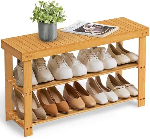 SONGMICS Shoe Rack Bench, 3-Tier Bamboo Entryway Bench, 35.2 Inches Width by SONGMICSbySONGMICSHOME