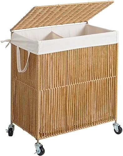 WOWLIVE Rolling Laundry Basket Wheels, Handwoven Laundry Hamper with Lid by WOWLIVE