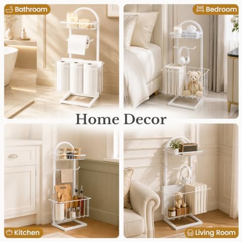 Toilet Paper Holder Stand Freestanding with Storage Basket for Bathroom - Image 5