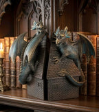 Bellaa Dragon Bookends Set of 2 - Heavy Duty Decorative Book Ends for Shelves, Medieval Gothic Castle Guardian, Non-Skid Resin 7.5" Vintage Bronze 28670 - Image 5