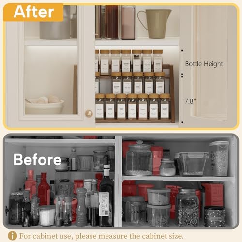 Bamboo Spice Rack Organizer -3-Tier Spice Rack for Countertop,Cabinet Spice Rack Organizer for 24 Spice Jars(4oz)，Step Shelf (Walnut) - Image 4