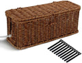 Cable Management Box, Desk Handwoven Rattan Cord Hider Cable Organizer Box With Lid Button Lock, Power Strip Cover Wicker Decorative Basket, Floor Wire Hiding Extension Cord Box (dark brown) by AllHercom