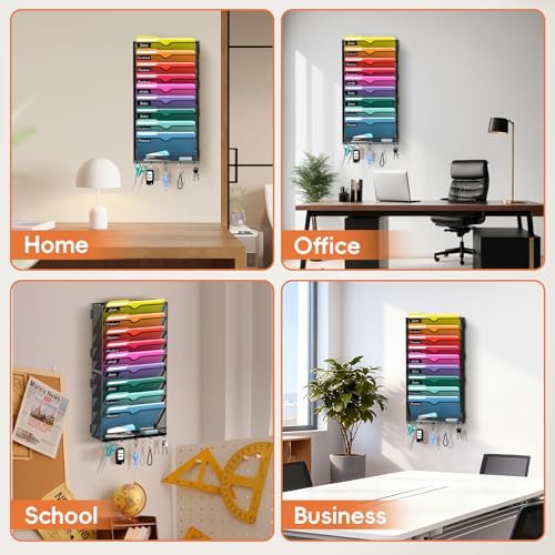 10-Tier Wall File Organizer with Hook, Hanging File Organizer Black - Image 5