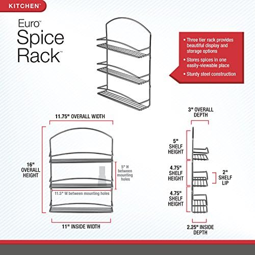 Spectrum Wall Mount Spice Rack 3 Tier Satin Nickel Metal Kitchen Spice Organizer, Wall Mounted Spice Rack Organizer for Kitchen Cabinet Pantry, Steel Wire Design for Wall Hanging Spice Storage - Image 6