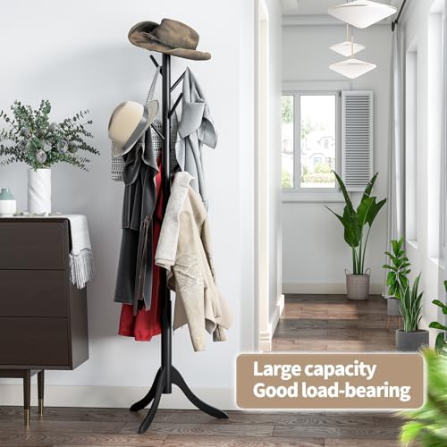 Coat Rack Freestanding, Coat Stands Entryway, Bamboo Coat Rack Hat Hanger 8 Hook for Jacket, Purse, Scarf Rack, Umbrella Tree Stand (Black) - Image 7