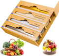 Bamboo Aluminum Foil Organizer & Plastic Wrap Dispenser with Cutter for 11" Rolls - 4 in 1 Parchment, Wax Paper & Saran Wrap Holder - Tin Foil Wrap Organizer for Kitchen Drawer, Countertop & Pantry by Unknown