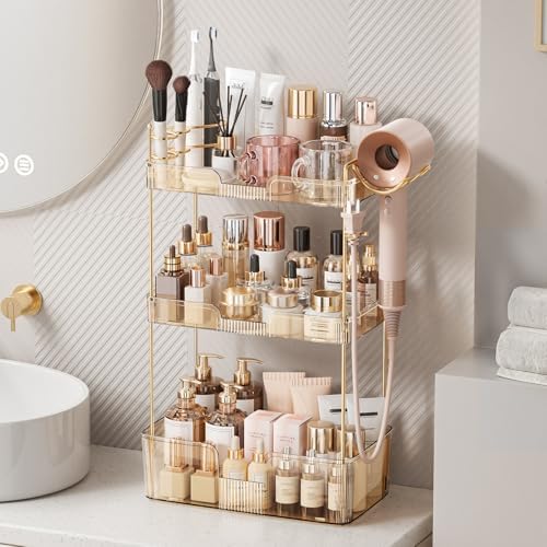 Bathroom Counter Organizer for Vanity, Makeup Organizer Countertop with Holder, Large Capacity Storage Rack, Perfect Large Skincare, Hair Care, Perfume, Easy to Install (Gold, 3Tiers) - Image 5