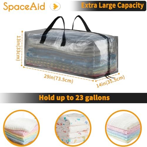 SpaceAid Heavy Duty Moving Bags, Extra Large Storage Totes W/Backpack Straps Strong Handles & Zippers, Alternative to Moving Boxes, Packing & Moving Supplies, Clear (8 Pack) - Image 5
