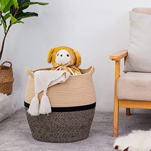 KAKAMAY Woven Baskets for Storage(17"x17"),Large Cotton Rope Woven Baby Laundry Hamper,Collapsible Laundry Basket, Blanket Basket for Organizing Living Room,Nursery,Clothes,Toy chest (Black) - Image 6