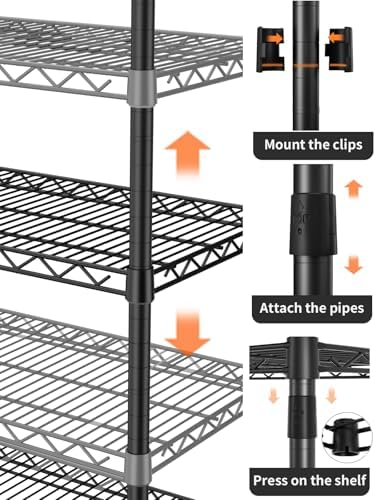 Golpart 5Tier Adjustable Storage Shelves Metal Wire Shelving Standing Shelf - Image 7