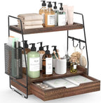 2-Tier Bathroom Counter Organizer with Drawer, Wood Counter Storage Shelf by Unknown
