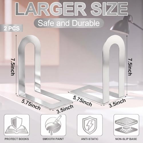 Chunful 12 Pcs Sliver Metal BookEnds Shelves, 7.5 x 5.75 x 3.5 in - Image 3