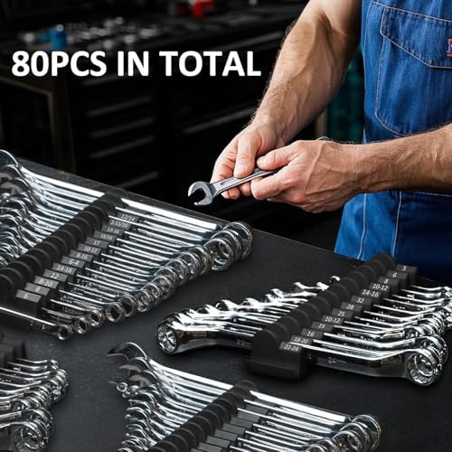 DEHOYI 80 pcs Modular Wrench Organizers for Tool Drawers - Wrench Rack with Metric & SAE Labels, Perfect Tool Storage Holder. Gift for father, brother and boyfriend (No Magnet, Black) - Image 6