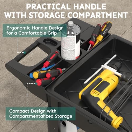 Plastic Utility Cart on Wheels, 40 x 17 Inch Rolling Service Cart-Black - Image 3