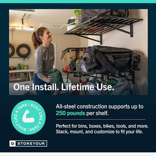 StoreYourBoard Garage Wall Shelf, 2x6 ft, Holds 500 lb, 6 Hooks, 2 Pack - Image 3