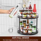 Lazy Susan Organizer 2 Tier - 12.4" Turntable Spice Rack for Table Top, Wooden Rotating Lazy Susan for Cabinet Pantry Kitchen Countertop Dining Table Cupboard Bathroom Vanity Storage(Black) - Image 4