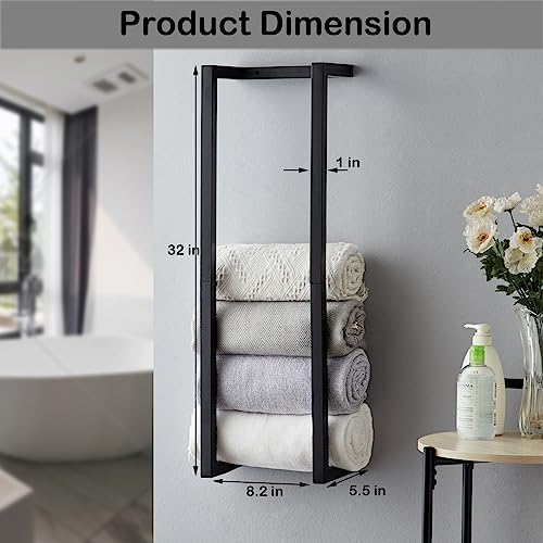 Towel Rack for Rolled Towels, Towel Rack for Bathroom,Wall Mounted Metal Bathroom Organizer, Bath Towel Holder Wall for Modern Small Space Bathroom Towel Storage (Black) - Image 4