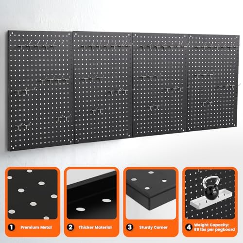ENJOYWOOD Metal Pegboard 4 PCS 24"×16" Wall Organizer Kit Storage Panels - Image 3