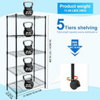 Whitmor 5 Tier Shelving Unit, Adjustable Storage Shelves with Wheels, Wire Shelving, 400 lbs Capacity per Shelf, Max 2000 lbs Total for Laundry, Garage, Plant, 21" L x 12" W x 54" H, Black - Image 3