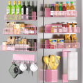 Magnetic Spice Rack for Refrigerator, 10 Pack Metal Magnetic Shelf, Moveable Spice Organizer with Hook Rack, Paper Towel Holder, Kitchenware Holder, Strong Magnetic Storage Fridge Organizer Pink by DTUQYX