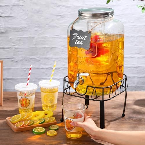 FillTouch 3 Gallon Drink Dispenser with Stand Glass Beverage Dispenser Drink Dispensers with Lid 18/8 Stainless Steel Spigot for Picnics, BBQ, Parties and Daily (Chalkboard Style,Metal Stand) - Image 6